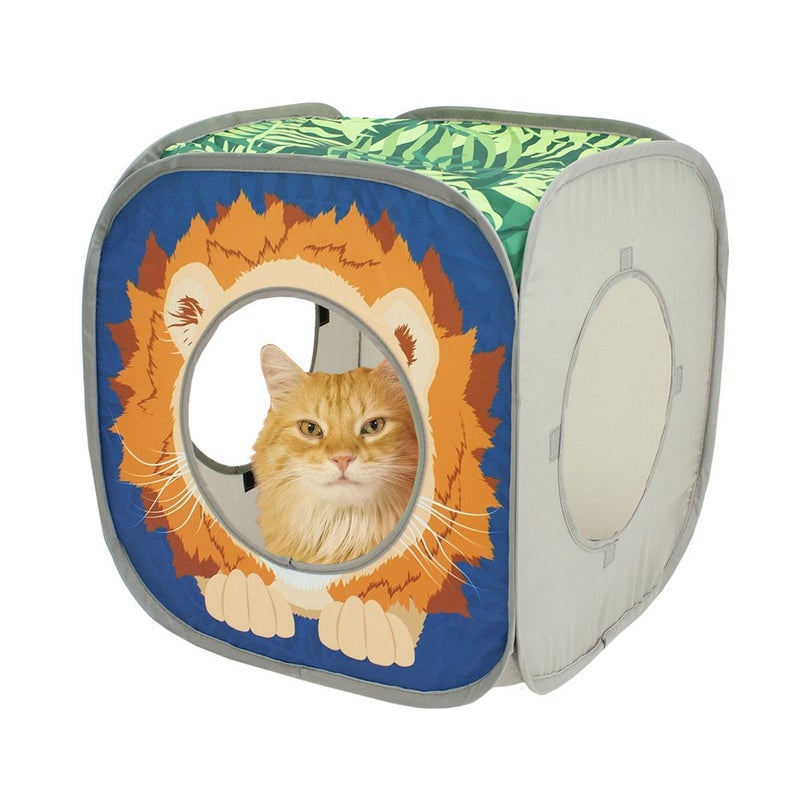 Kitty City Safari Jungle Pop-Up Cat Cube, Collapsible Indoor Cat Hideout & Play Cube with Peekaboo Openings, Easy Storage, 15â€ x 15â€ x 15â€ - Image 1